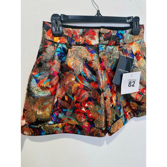 YVES SAINT LAURENT NEW Multicolor Floral Silk Blend Mini Shorts size FR 38 US M - Picture 9 of 16